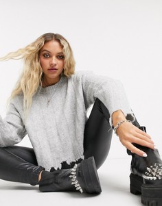Серый джемпер с рваной отделкой Bershka-Neutral