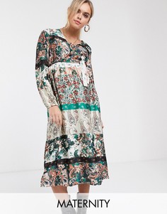 Атласное платье миди с принтом пейсли Mamalicious Maternity-Мульти Mama.Licious