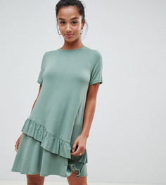 Платье-футболка мини с оборками ASOS DESIGN Petite-Зеленый