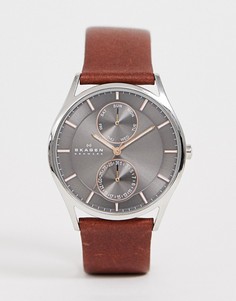 Часы с коричневым кожаным ремешком Skagen SKW6086 Holst-Коричневый