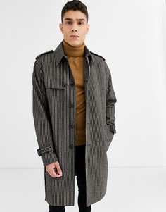 Тренч в клетку с добавлением шерсти ASOS DESIGN-Коричневый