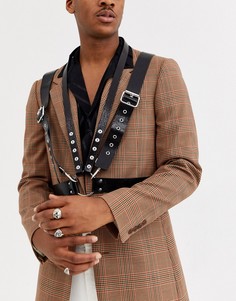 Черная сбруя-бандаж из искусственной кожи с эффектом металлик ASOS DESIGN-Черный