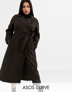 Тренч в шахматную клетку ASOS DESIGN Curve-Мульти