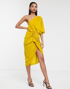 Асимметричное бархатное платье миди с драпировкой ASOS EDITION-Желтый