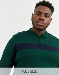 Зеленая футболка-поло с длинными рукавами и контрастными вставками ASOS DESIGN Plus-Зеленый