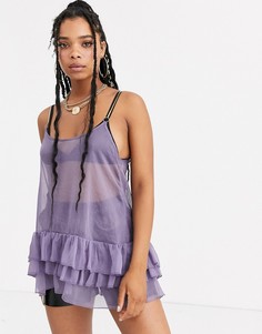 Платье мини с оборками и золотистыми бретелями ZYA-Фиолетовый цвет З&Я