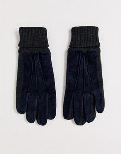 Темно-синие замшевые перчатки с контрастными трикотажными манжетами Dents - Kendal-Темно-синий