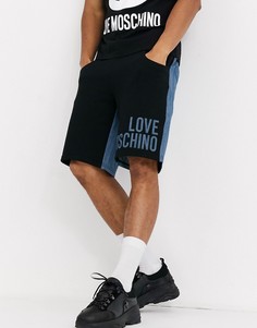 Контрастные шорты из денима и трикотажа с логотипом Love Moschino-Синий