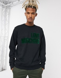 Зеленый свитшот с круглым вырезом и логотипом Love Moschino-Черный