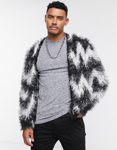 Свободный пушистый кардиган в черно-белой гамме ASOS DESIGN-Черный