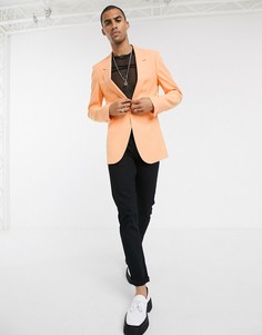 Персиковый узкий длинный креповый пиджак ASOS DESIGN-Розовый цвет
