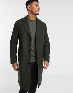 Пальто цвета хаки из искусственной шерсти Topman-Зеленый