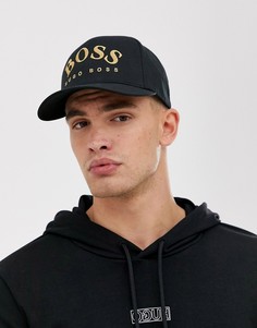 Черно-золотистая кепка с вышитым логотипом BOSS-Черный