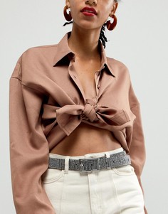Джинсы с регулируемой посадкой, ремнем и стразами ASOS DESIGN-Черный