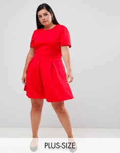 Короткое приталенное платье с короткими рукавами Unique 21 Hero-Красный