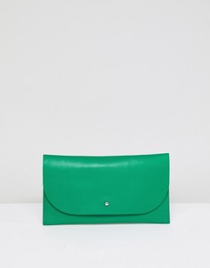 Кожаный кошелек с клапаном и заклепками ASOS DESIGN-Зеленый