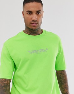 Зеленая футболка с принтом на груди Bershka-Зеленый