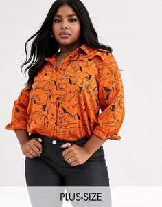 Свободная рубашка с принтом лошадей Neon Rose Plus-Оранжевый