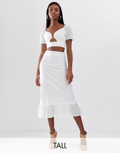 Комбинируемая юбка миди с баской и вышивкой ришелье Fashion Union Tall-Белый