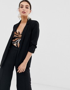 Черный блейзер с присборенными рукавами River Island