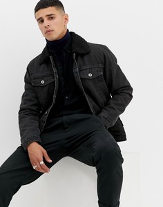 Джинсовая куртка на подкладке из искусственного меха D-Struct-Черный