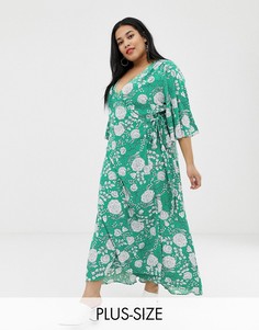 Платье миди с запахом и цветочным принтом Brave Soul Plus-Зеленый