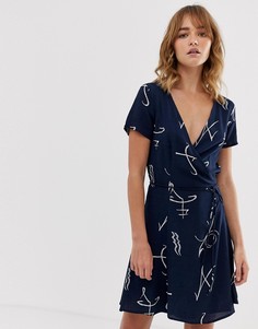 Темно-синее платье мини с запахом Weekday-Мульти