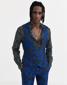 Синий супероблегающий жилет с цветочным жаккардовым рисунком Twisted Tailor-Голубой