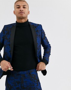 Синий супероблегающий пиджак с цветочным рисунком Twisted Tailor