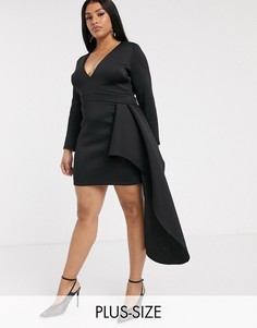 Черное платье мини с глубоким вырезом и оборками True Violet Plus-Черный