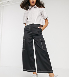 Черные широкие брюки карго из атласа Monki-Черный цвет