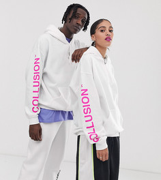 Белое худи с принтом COLLUSION x Now Loading Unisex-Белый