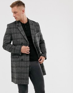 Двубортное премиум-пальто в клетку с добавлением шерсти French Connection-Серый