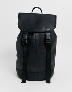 Черный кожаный рюкзак с двумя ремешками и черными матовыми пряжками ASOS DESIGN