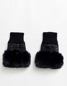 Кожаные перчатки без пальцев с искусственным мехом Jayley-Черный