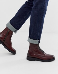 Бордовый кожаные ботинки на шнуровке WALK London-Красный