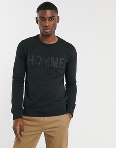 Черный свитшот с круглым вырезом и фактурным логотипом Selected Homme