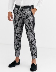 Узкие брюки укороченного кроя с цветочным принтом, эффектом металлик и окантовкой Tux Til Dawn-Черный