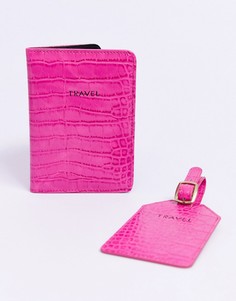 Подарочный набор с обложкой для паспорта и багажной биркой под крокодиловую кожу ASOS DESIGN-Розовый