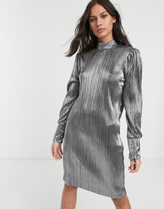 Платье мини с эффектом металлик Levete Room-Серебряный