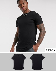 Набор из 2 футболок черного цвета с асимметричным краем Jack & Jones Originals-Черный