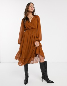 Платье миди с запахом и прозрачными пышными рукавами Vila-Neutral