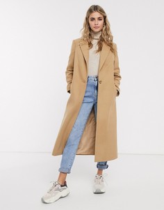 Бежевое пальто макси в классическом стиле Miss Selfridge-Светло-коричневый