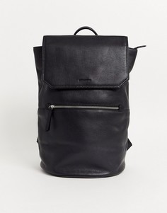 Кожаный рюкзак с откидным клапаном спереди ASOS DESIGN-Черный
