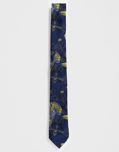 Темно-синий галстук с пальмовым принтом и тиграми Twisted Tailor