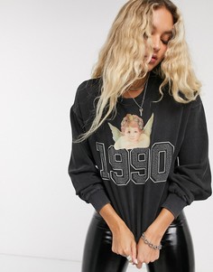 Черный трикотажный топ Bershka