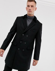 Двубортное премиум-пальто с добавлением шерсти и воротником из искусственного меха French Connection-Черный
