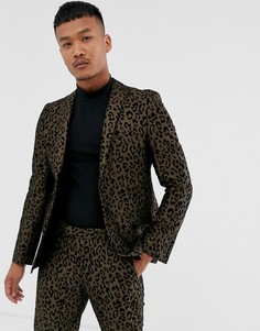 Приталенный пиджак с леопардовым принтом Tux Til Dawn-Коричневый цвет