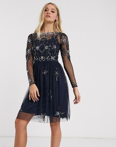 Декорированное платье с длинными рукавами Frock & Frill-Темно-синий