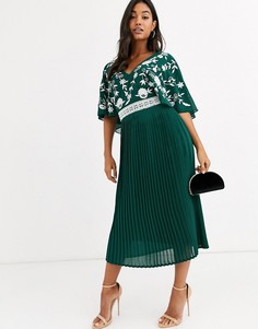 Монохромное платье миди с вышивкой на лифе Frock & Frill-Зеленый цвет